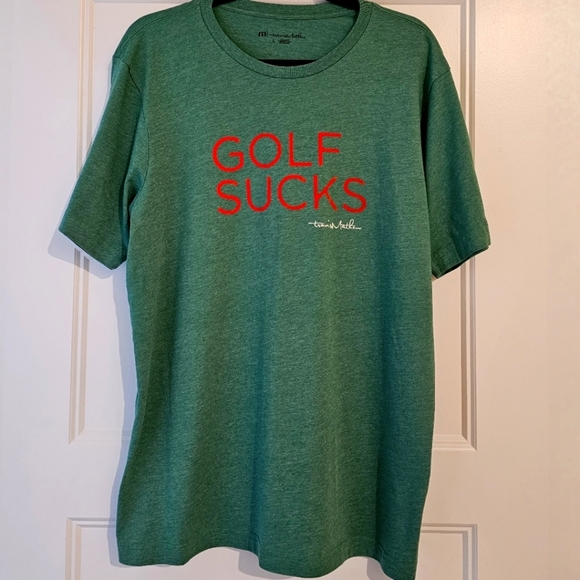 Travis Mathew Green Graphic Tee with Red Text Sz Lg - Picture 1 of 4